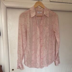 Pink Snake Print 100% Silk Blouse Button-Up Shirt